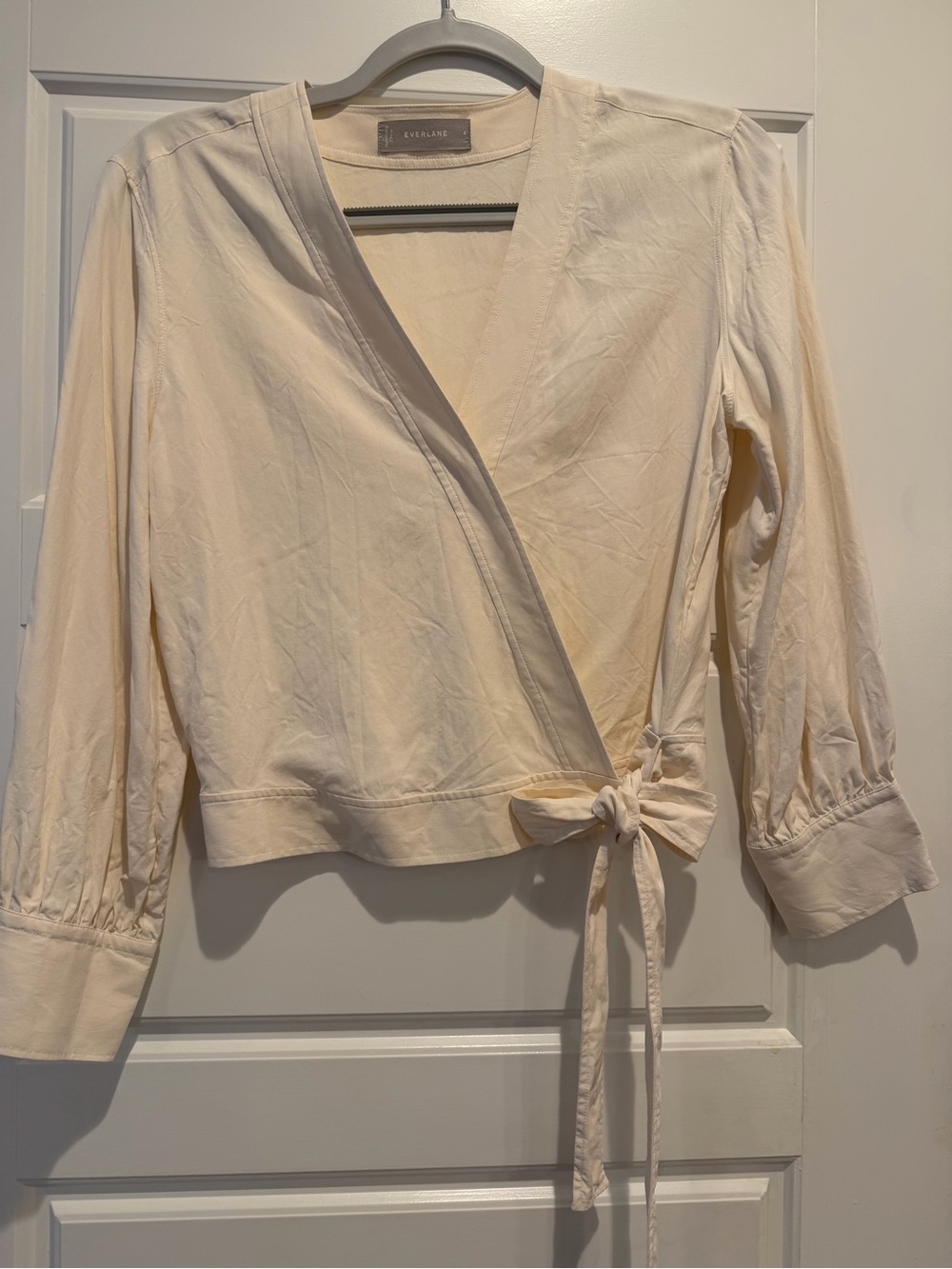 Everlane Cream Washable Silk Wrap Blouse